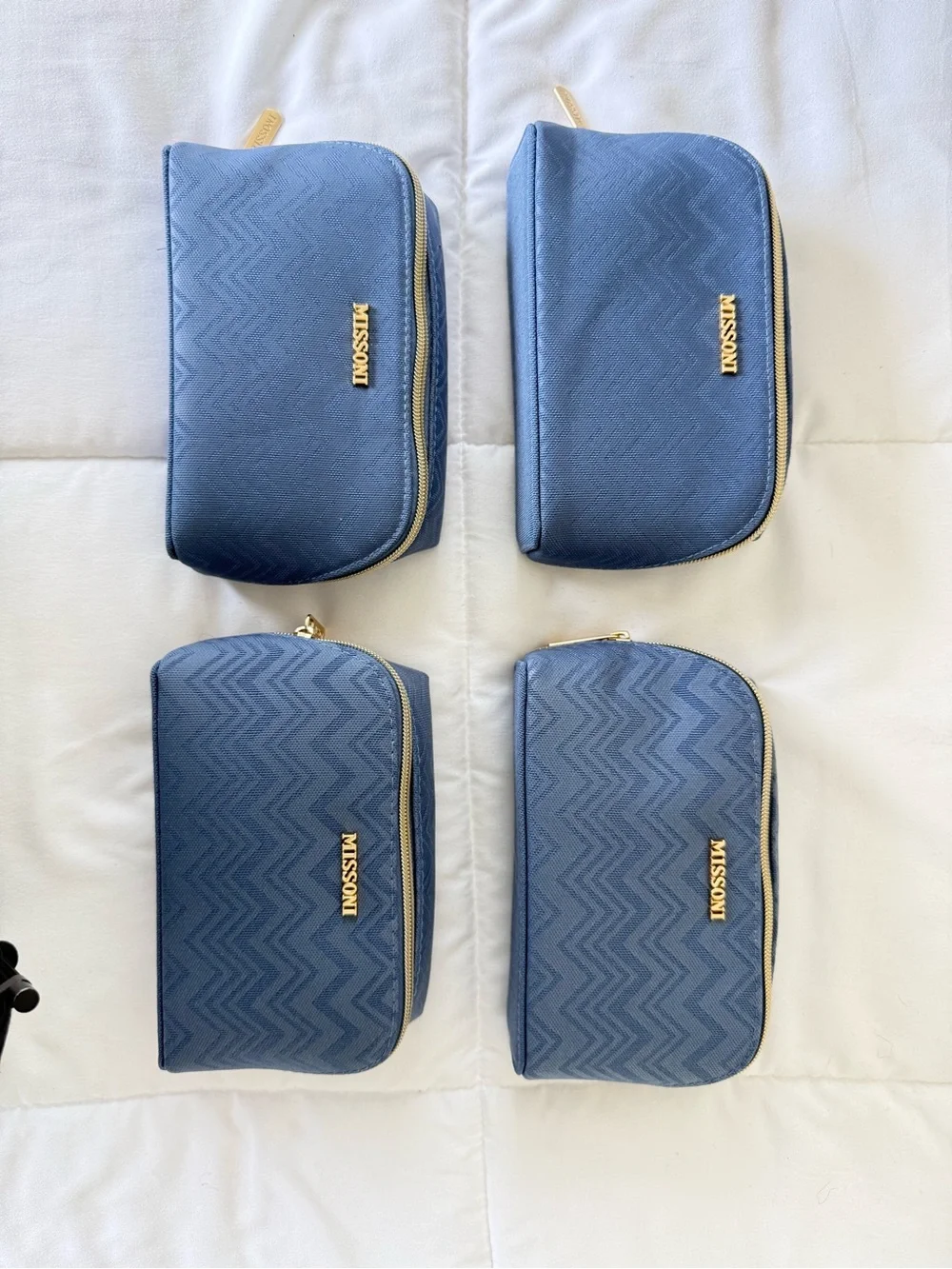 4 Missoni Light Blue Chevron Travel Pouch Set